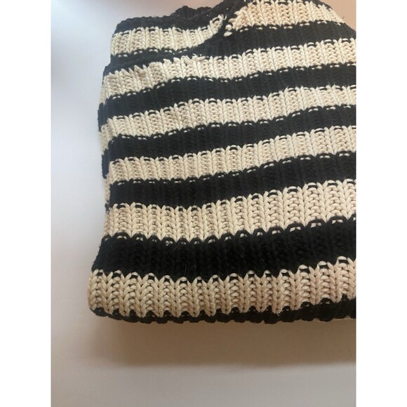 I Love H81 Black Cream Chunky Rib Knit Striped Pullover Sweater Women’s L - Picture 12 of 12